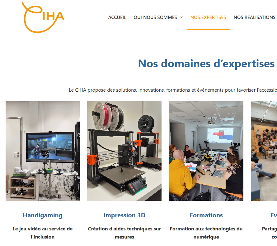 Sites du CIHA de Liège dont le "Handigaming" fait partie des domaines d'expertise